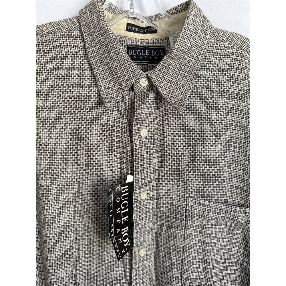 Vtg Bugle Boy Shirt Men's Sz M Long Sleeve Textured Button Down Brown - Picture 2 of 14